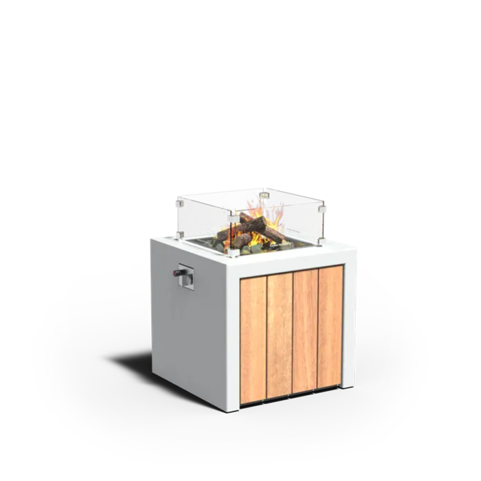 FORNO BRANN Fire Table with Wood Decoration White